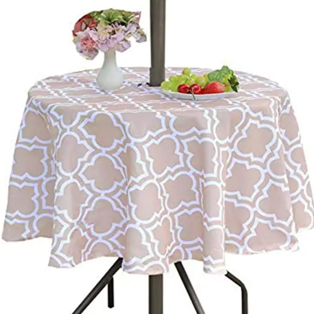 Khaki Zipper 60" Round Tablecloth with Umbrella Hole Waterproof Outdoor